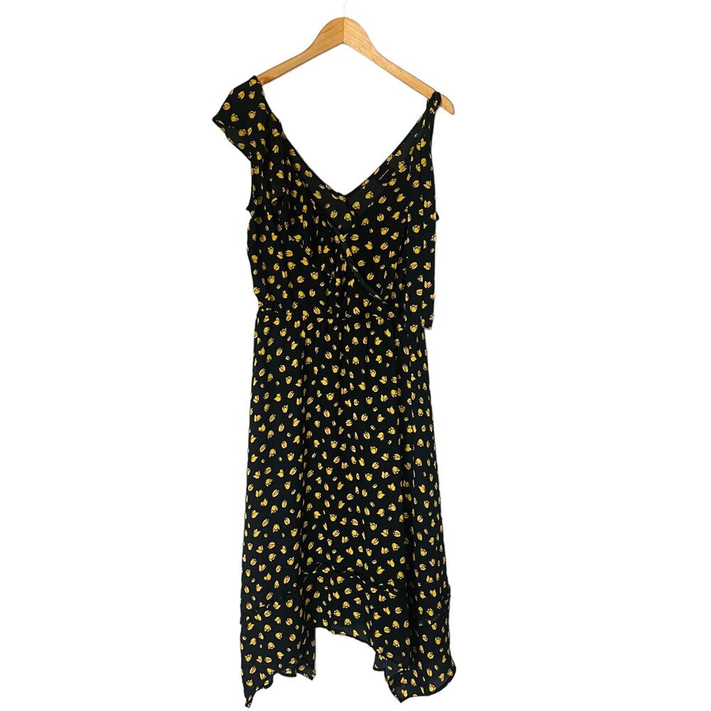 Who What Wear Floral Print Shark Bite Hem Midi Dress Size M Medium Yellow Black - Picture 2 of 7